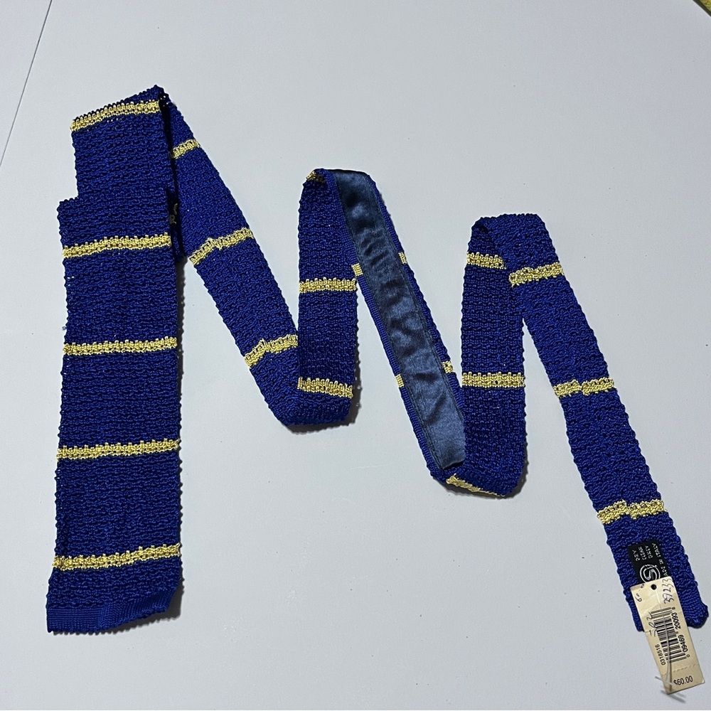 NWT Polo Ralph Lauren-Vintage Blue and Gold Striped Knit Necktie